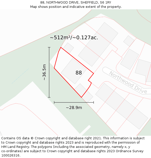 88, NORTHWOOD DRIVE, SHEFFIELD, S6 1RY: Plot and title map