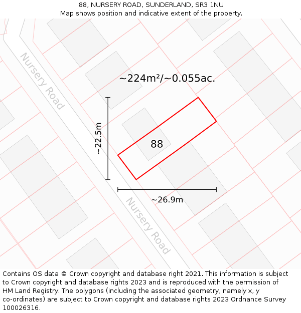 88, NURSERY ROAD, SUNDERLAND, SR3 1NU: Plot and title map