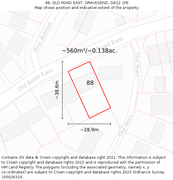 88, OLD ROAD EAST, GRAVESEND, DA12 1PE: Plot and title map