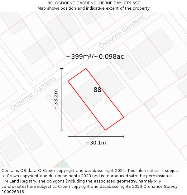 88, OSBORNE GARDENS, HERNE BAY, CT6 6SE: Plot and title map