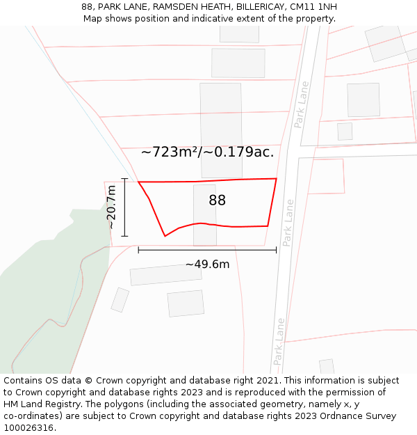 88, PARK LANE, RAMSDEN HEATH, BILLERICAY, CM11 1NH: Plot and title map