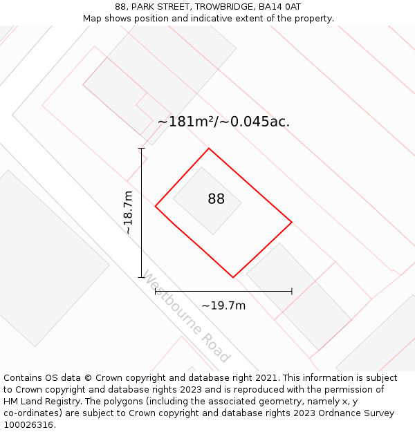 88, PARK STREET, TROWBRIDGE, BA14 0AT: Plot and title map