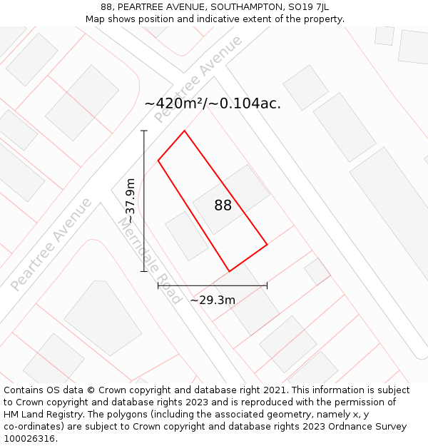 88, PEARTREE AVENUE, SOUTHAMPTON, SO19 7JL: Plot and title map