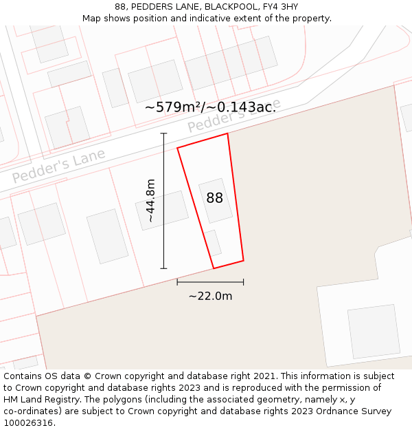 88, PEDDERS LANE, BLACKPOOL, FY4 3HY: Plot and title map