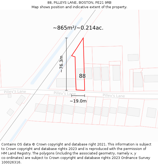 88, PILLEYS LANE, BOSTON, PE21 9RB: Plot and title map