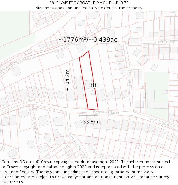 88, PLYMSTOCK ROAD, PLYMOUTH, PL9 7PJ: Plot and title map