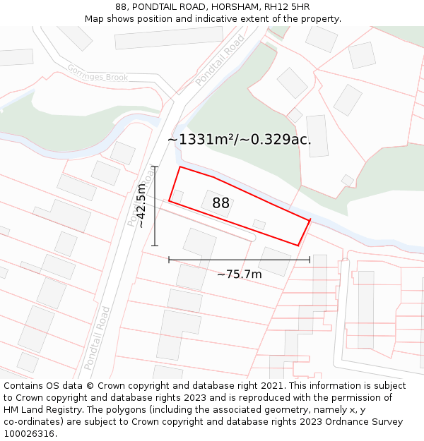 88, PONDTAIL ROAD, HORSHAM, RH12 5HR: Plot and title map