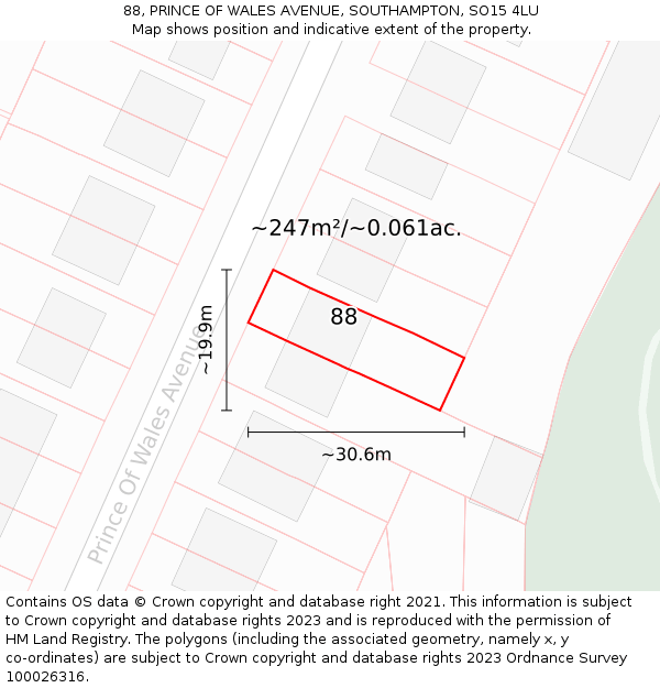 88, PRINCE OF WALES AVENUE, SOUTHAMPTON, SO15 4LU: Plot and title map