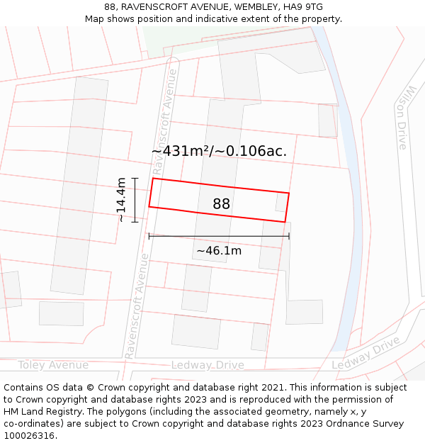 88, RAVENSCROFT AVENUE, WEMBLEY, HA9 9TG: Plot and title map