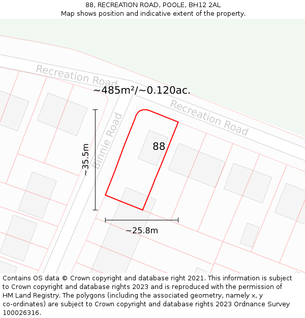 88, RECREATION ROAD, POOLE, BH12 2AL: Plot and title map