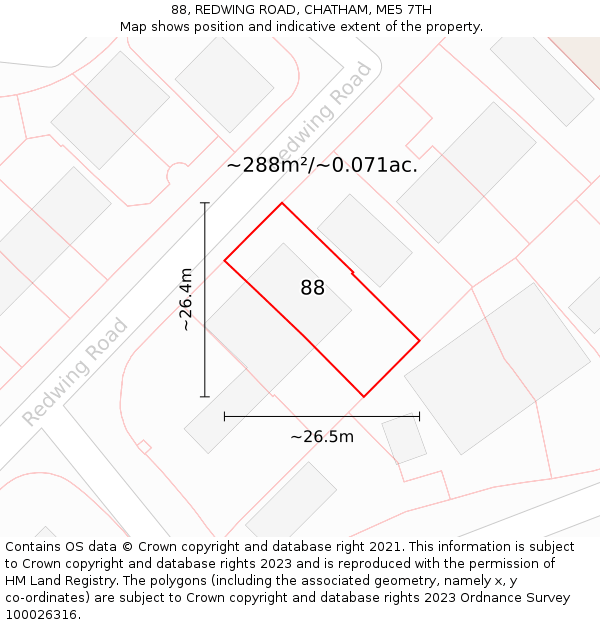 88, REDWING ROAD, CHATHAM, ME5 7TH: Plot and title map