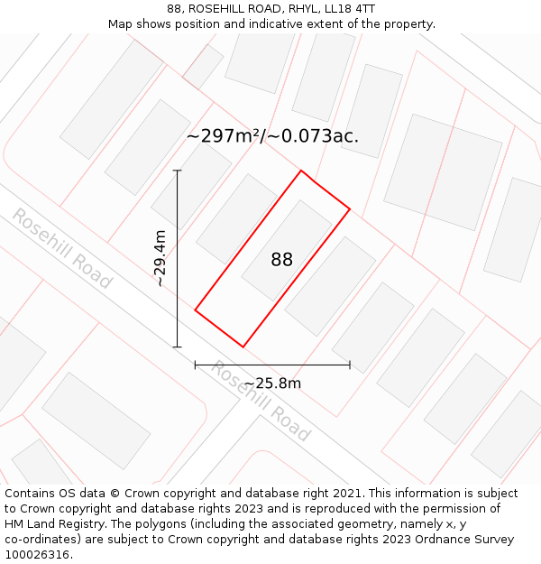 88, ROSEHILL ROAD, RHYL, LL18 4TT: Plot and title map