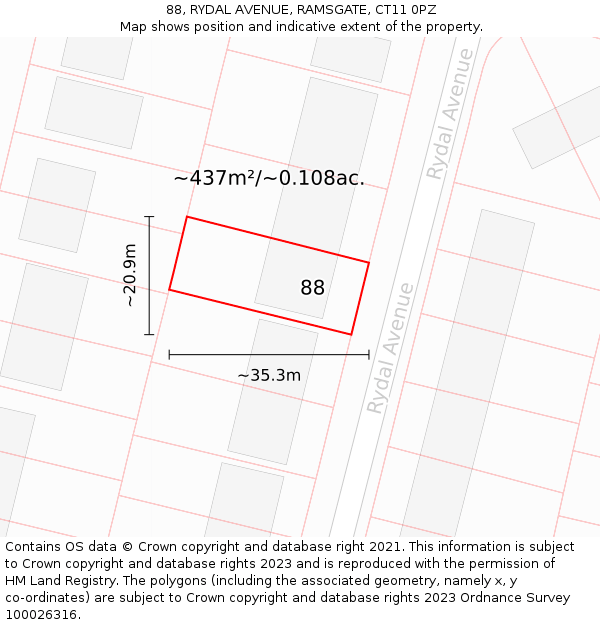 88, RYDAL AVENUE, RAMSGATE, CT11 0PZ: Plot and title map