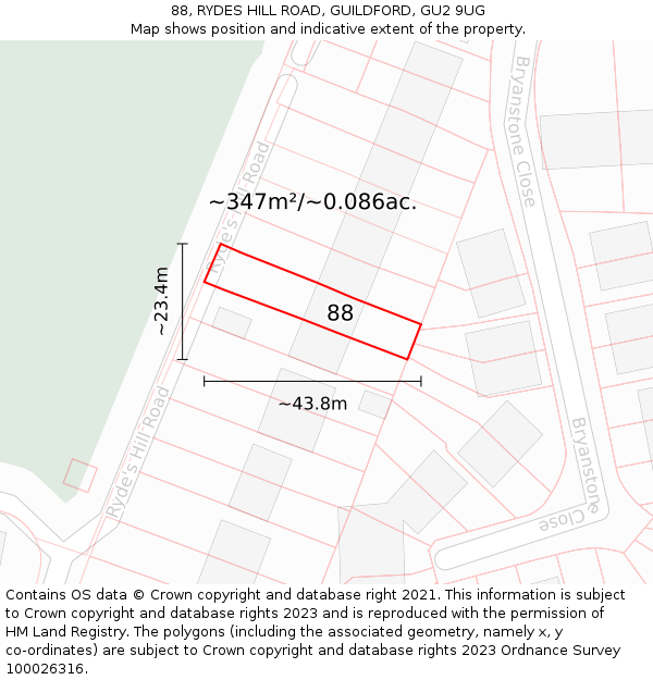 88, RYDES HILL ROAD, GUILDFORD, GU2 9UG: Plot and title map