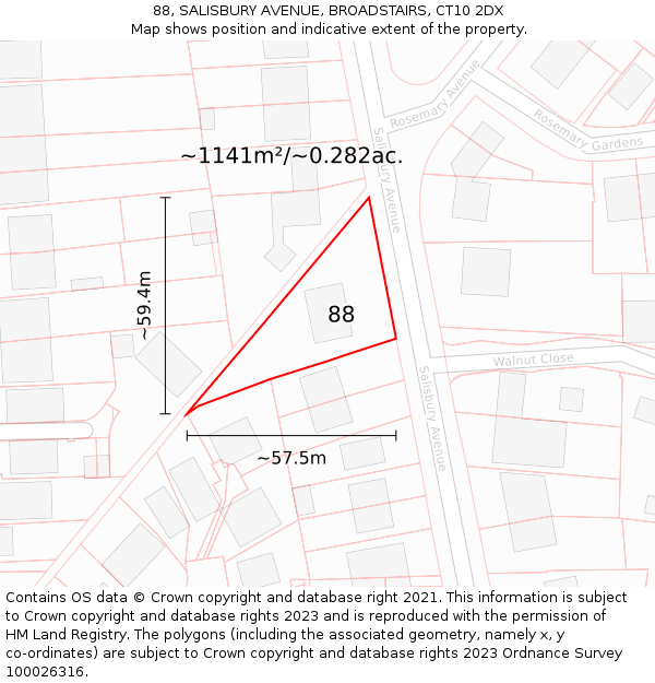 88, SALISBURY AVENUE, BROADSTAIRS, CT10 2DX: Plot and title map