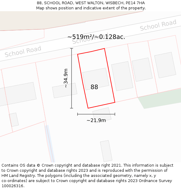 88, SCHOOL ROAD, WEST WALTON, WISBECH, PE14 7HA: Plot and title map