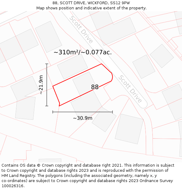 88, SCOTT DRIVE, WICKFORD, SS12 9PW: Plot and title map