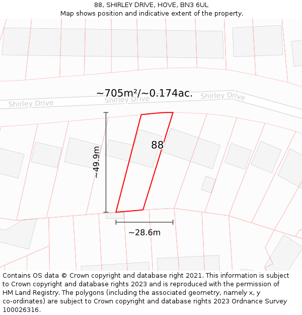 88, SHIRLEY DRIVE, HOVE, BN3 6UL: Plot and title map