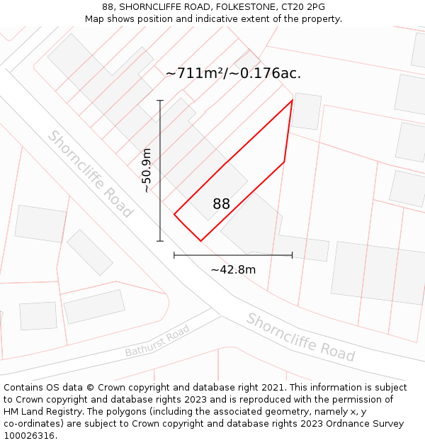 88, SHORNCLIFFE ROAD, FOLKESTONE, CT20 2PG: Plot and title map