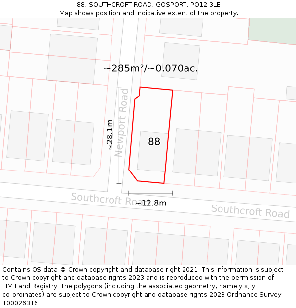 88, SOUTHCROFT ROAD, GOSPORT, PO12 3LE: Plot and title map