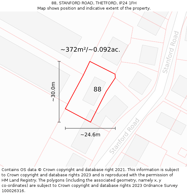 88, STANFORD ROAD, THETFORD, IP24 1FH: Plot and title map