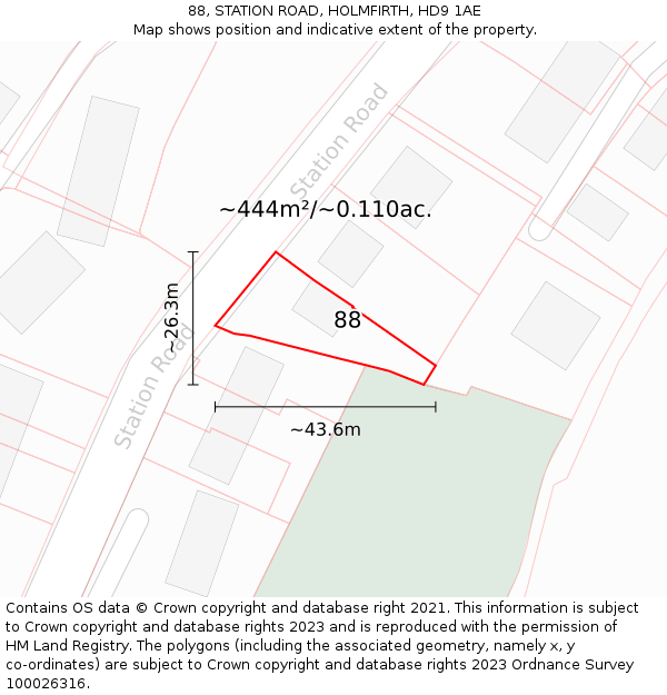 88, STATION ROAD, HOLMFIRTH, HD9 1AE: Plot and title map