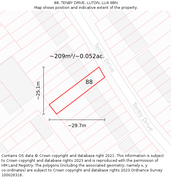 88, TENBY DRIVE, LUTON, LU4 9BN: Plot and title map