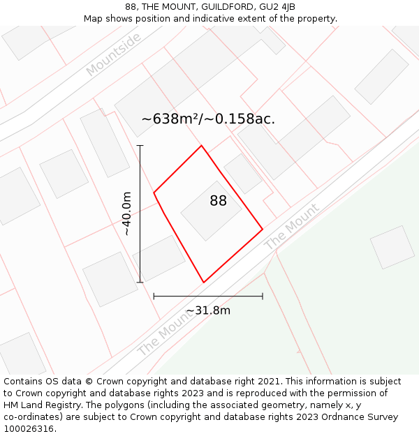 88, THE MOUNT, GUILDFORD, GU2 4JB: Plot and title map