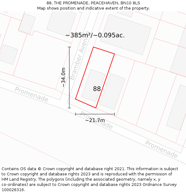 88, THE PROMENADE, PEACEHAVEN, BN10 8LS: Plot and title map
