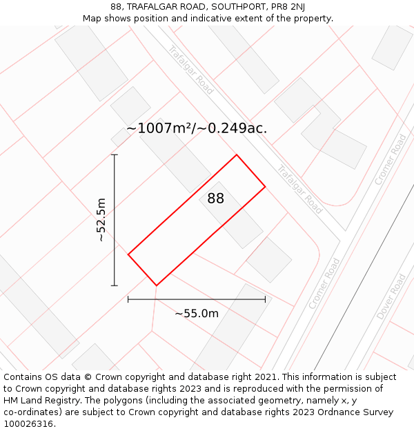 88, TRAFALGAR ROAD, SOUTHPORT, PR8 2NJ: Plot and title map