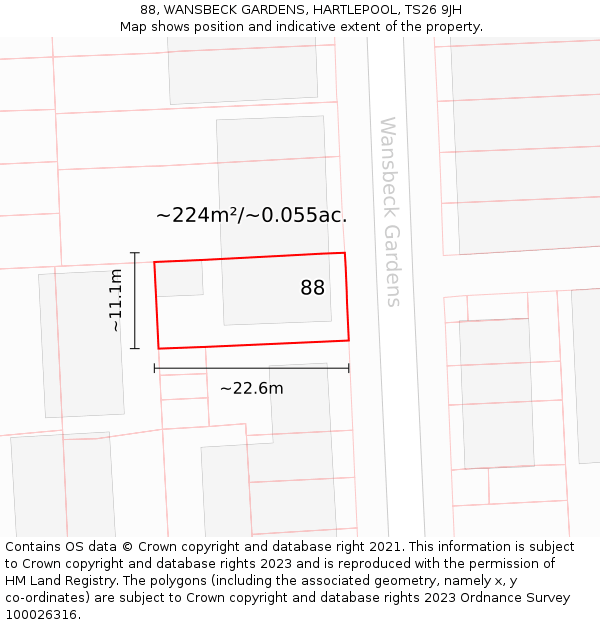 88, WANSBECK GARDENS, HARTLEPOOL, TS26 9JH: Plot and title map
