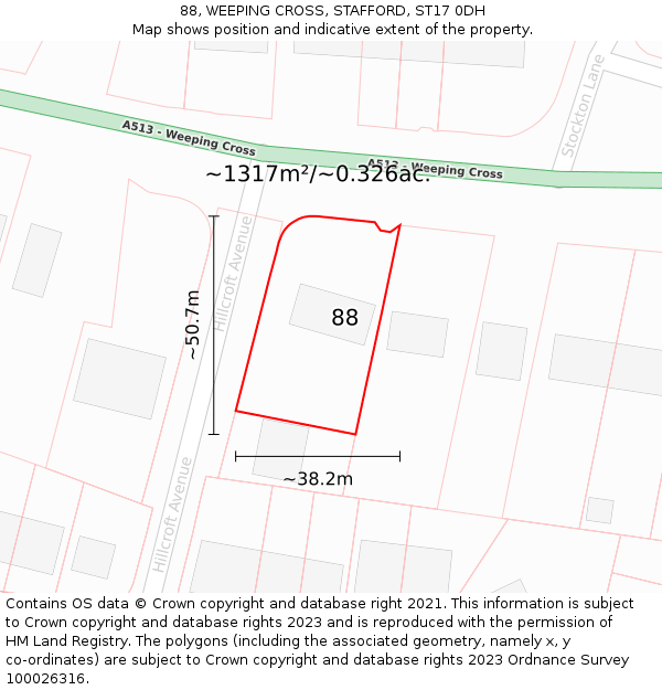 88, WEEPING CROSS, STAFFORD, ST17 0DH: Plot and title map