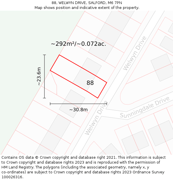 88, WELWYN DRIVE, SALFORD, M6 7PN: Plot and title map