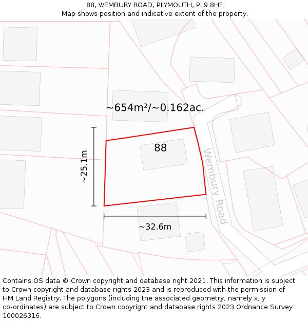 88, WEMBURY ROAD, PLYMOUTH, PL9 8HF: Plot and title map