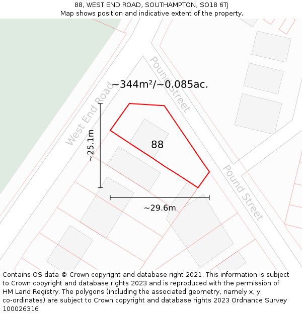 88, WEST END ROAD, SOUTHAMPTON, SO18 6TJ: Plot and title map