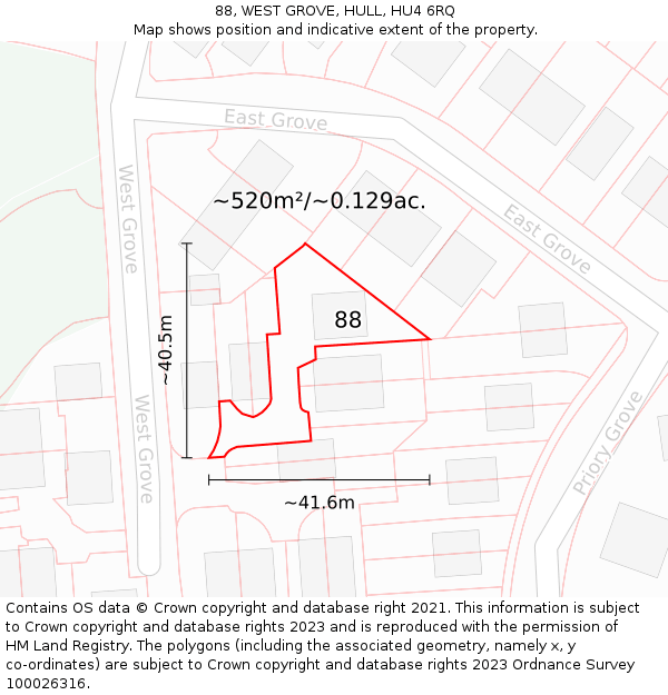 88, WEST GROVE, HULL, HU4 6RQ: Plot and title map