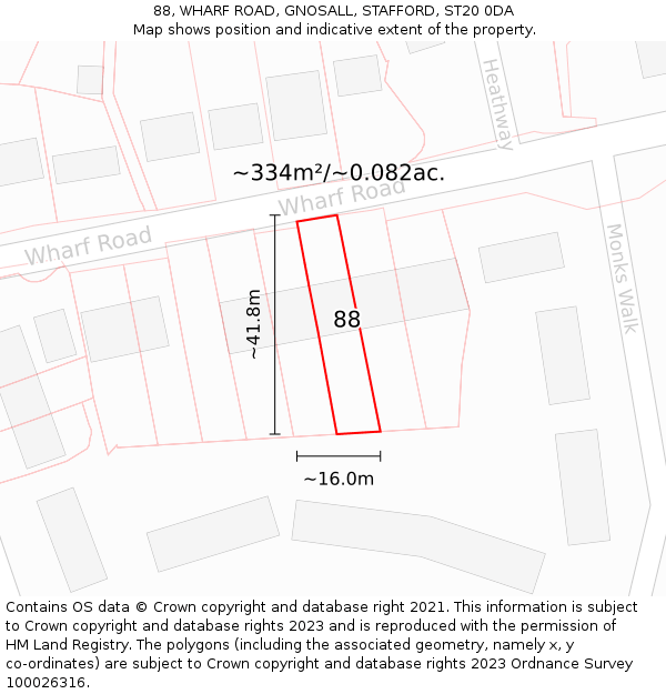 88, WHARF ROAD, GNOSALL, STAFFORD, ST20 0DA: Plot and title map