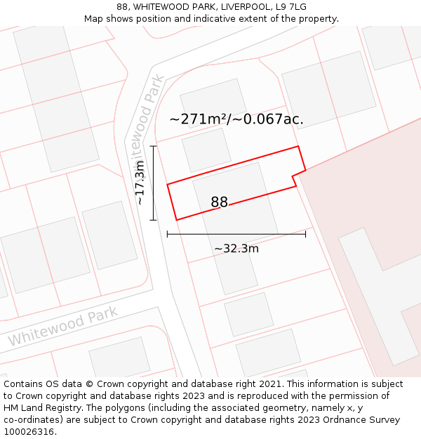 88, WHITEWOOD PARK, LIVERPOOL, L9 7LG: Plot and title map