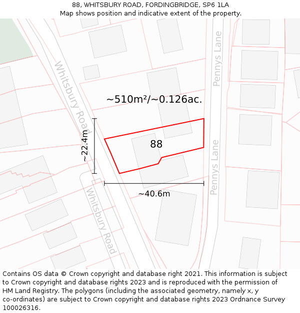 88, WHITSBURY ROAD, FORDINGBRIDGE, SP6 1LA: Plot and title map