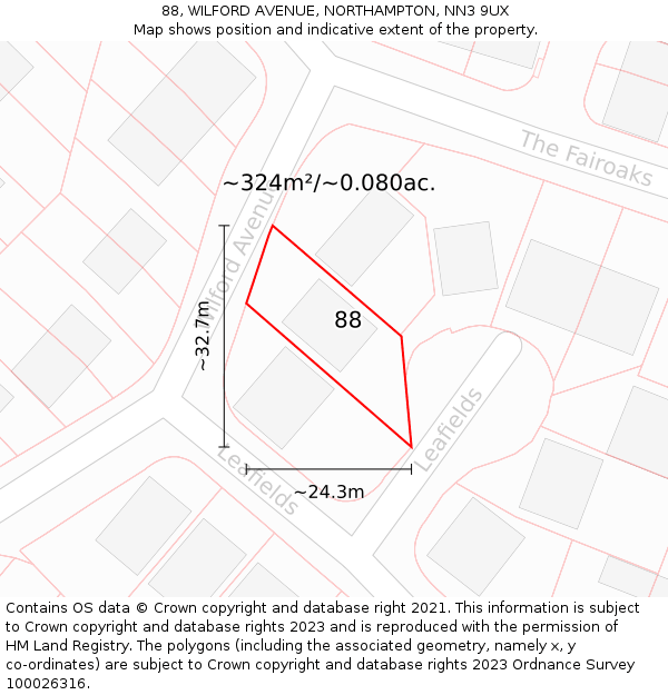 88, WILFORD AVENUE, NORTHAMPTON, NN3 9UX: Plot and title map