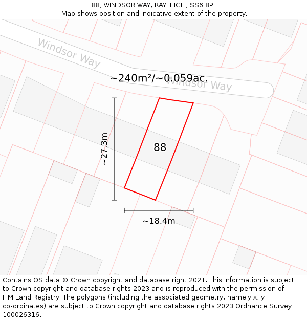 88, WINDSOR WAY, RAYLEIGH, SS6 8PF: Plot and title map