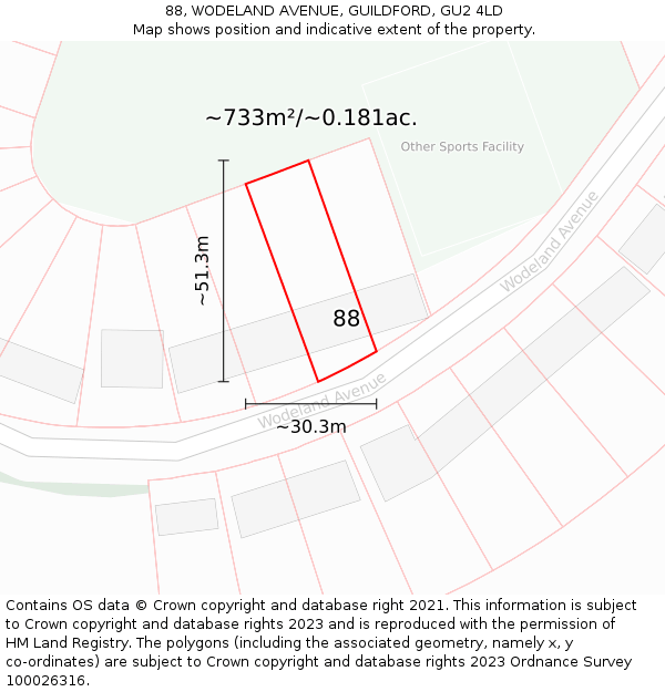 88, WODELAND AVENUE, GUILDFORD, GU2 4LD: Plot and title map