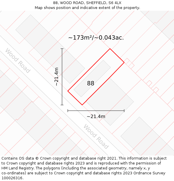 88, WOOD ROAD, SHEFFIELD, S6 4LX: Plot and title map