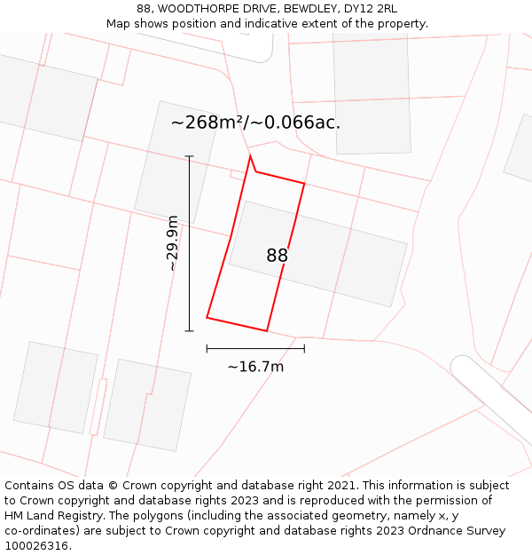 88, WOODTHORPE DRIVE, BEWDLEY, DY12 2RL: Plot and title map