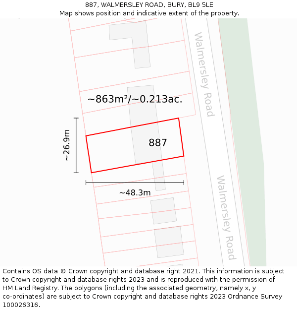 887, WALMERSLEY ROAD, BURY, BL9 5LE: Plot and title map