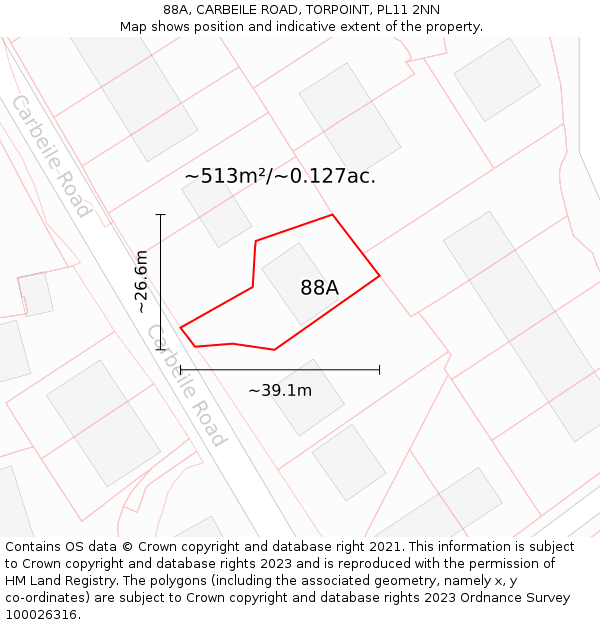 88A, CARBEILE ROAD, TORPOINT, PL11 2NN: Plot and title map