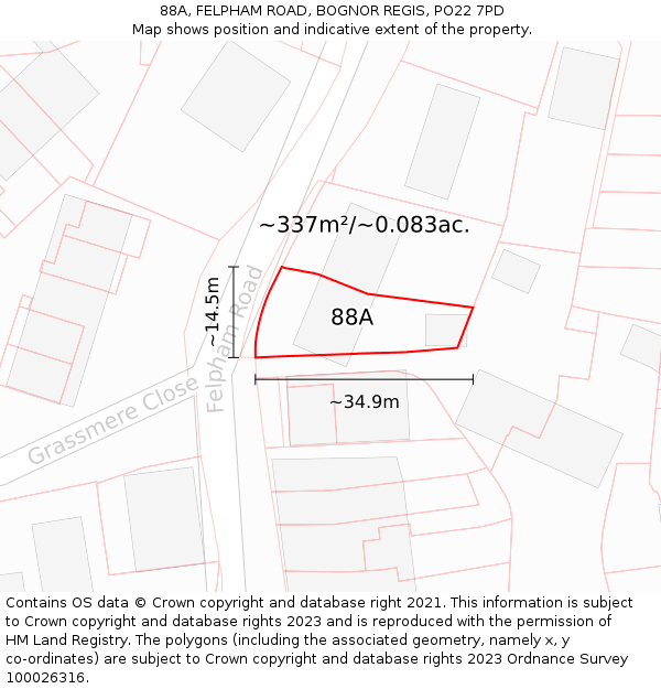 88A, FELPHAM ROAD, BOGNOR REGIS, PO22 7PD: Plot and title map