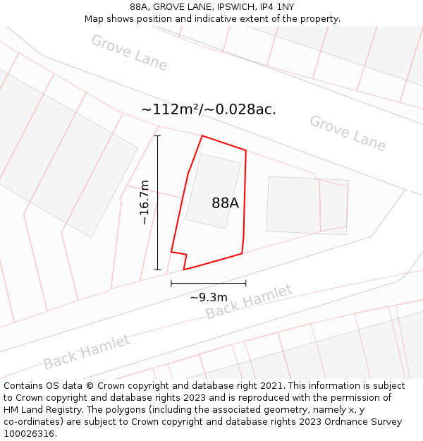 88A, GROVE LANE, IPSWICH, IP4 1NY: Plot and title map
