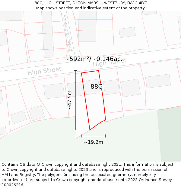 88C, HIGH STREET, DILTON MARSH, WESTBURY, BA13 4DZ: Plot and title map