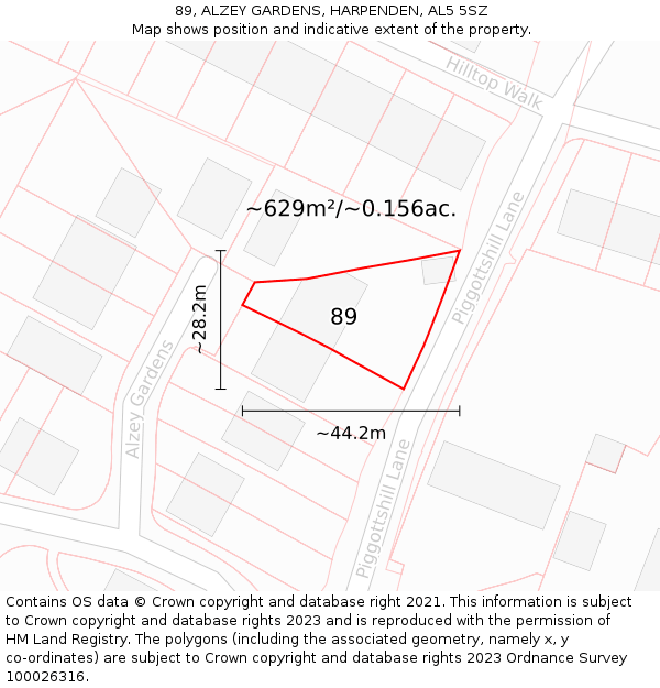 89, ALZEY GARDENS, HARPENDEN, AL5 5SZ: Plot and title map